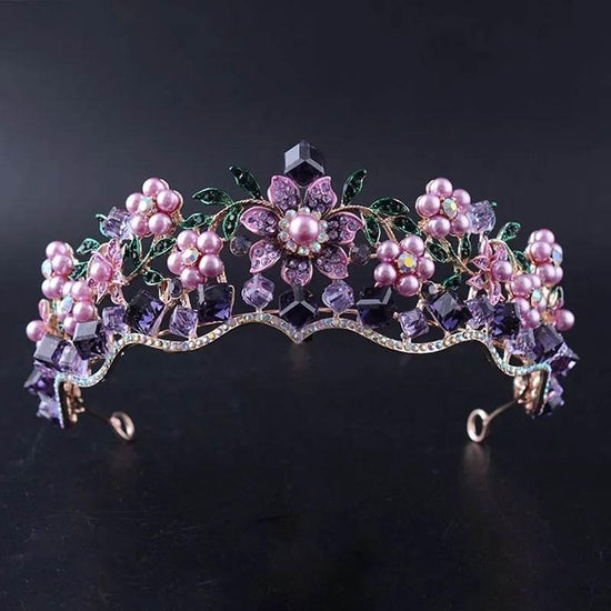 Luxury Baroque Purple Crystal Pearl Bridal Crown Tiara Magnificent Rhinestone Diadem for Bride Headband Wedding Hair Accessories Tiaras by DSERS