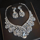 Luxury Big Rhinestone Bridal Jewelry Sets Silver Plated Crystal Crown Tiaras Choker Necklace Earrings Sets Wedding Accessories Tiaras by DSERS