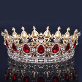 Luxury Retro Gold Color Pink Crystal Round Bridal Crown Classic Baroque Rhinestone Diadem Tiaras Women Wedding Hair Accessories Tiaras by DSERS