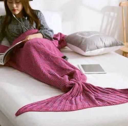 Hot Mermaid Tail Blanket Yarn Knitted Handmade Crochet Mermaid Blanket Super Soft Kids Adults Throw Bed Wrap Bedding 3 Sizes by DSERS