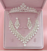 Magnificent Pearl Wedding Bridal Jewelry Sets Women Bride Wedding Party Jewelry Accessories Crystal Tiara Crown Earring Necklace Tiaras by DSERS