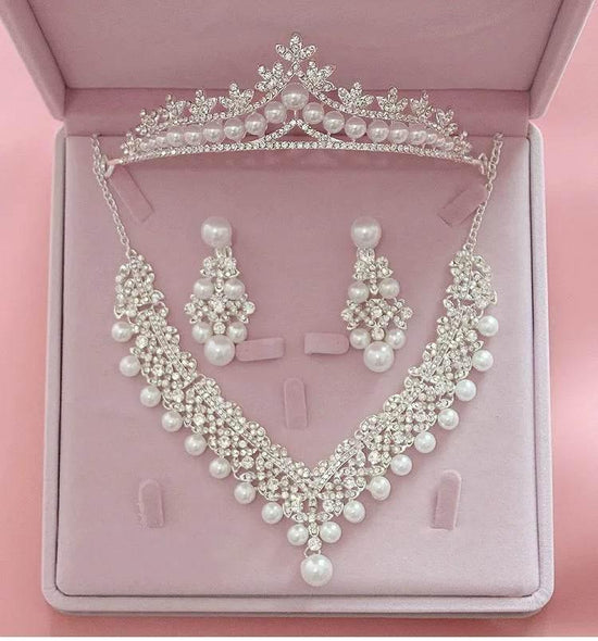 Magnificent Pearl Wedding Bridal Jewelry Sets Women Bride Wedding Party Jewelry Accessories Crystal Tiara Crown Earring Necklace Tiaras by DSERS