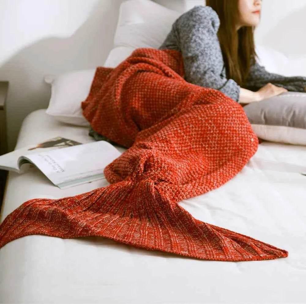 Hot Mermaid Tail Blanket Yarn Knitted Handmade Crochet Mermaid Blanket Super Soft Kids Adults Throw Bed Wrap Bedding 3 Sizes by DSERS