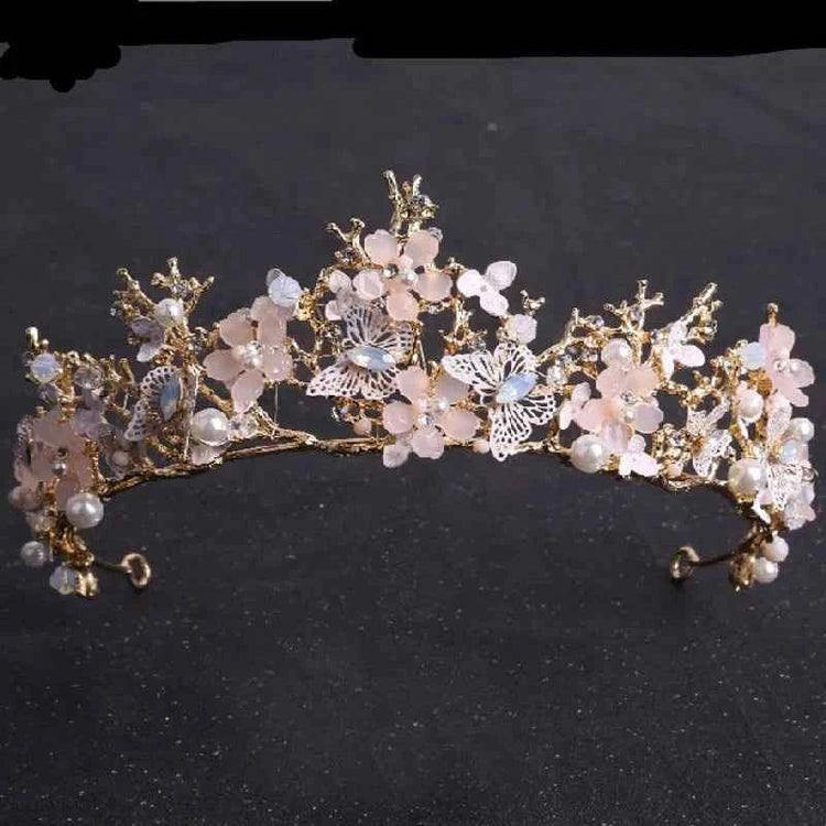 Baroque Gold Color Butterfly Crystal Costume Jewelry Sets Rhinestone Choker Necklace Earrings Tiaras Crown Wedding Jewelry Set by George Black