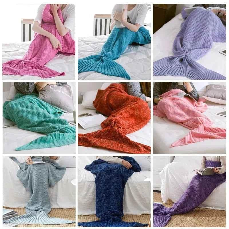 Hot Mermaid Tail Blanket Yarn Knitted Handmade Crochet Mermaid Blanket Super Soft Kids Adults Throw Bed Wrap Bedding 3 Sizes by DSERS