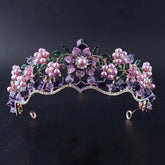 Luxury Baroque Purple Crystal Pearl Bridal Crown Tiara Magnificent Rhinestone Diadem for Bride Headband Wedding Hair Accessories Tiaras by DSERS