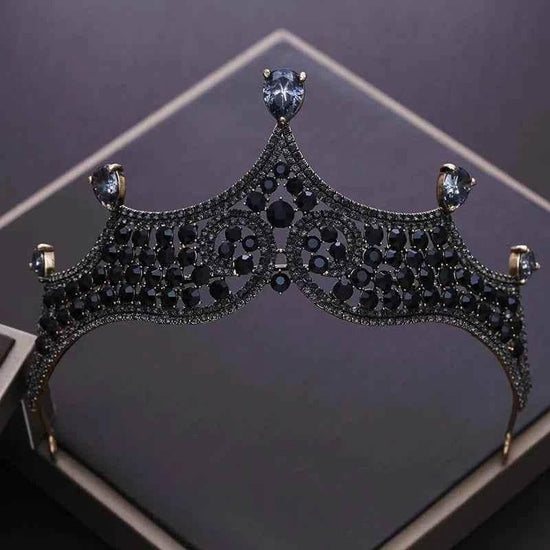 Vintage Black Crystal Beads Bridal Tiaras Crown Rhinestone Diadem Pageant Baroque Crowns Bride Hairband Wedding Hair Accessories Bridal Jewelry by DSERS