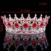 Luxury Retro Gold Color Pink Crystal Round Bridal Crown Classic Baroque Rhinestone Diadem Tiaras Women Wedding Hair Accessories Tiaras by DSERS