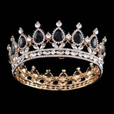 Luxury Retro Gold Color Pink Crystal Round Bridal Crown Classic Baroque Rhinestone Diadem Tiaras Women Wedding Hair Accessories Tiaras by DSERS