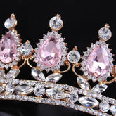 Luxury Retro Gold Color Pink Crystal Round Bridal Crown Classic Baroque Rhinestone Diadem Tiaras Women Wedding Hair Accessories Tiaras by DSERS