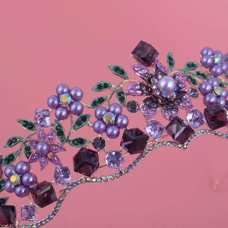 Luxury Baroque Purple Crystal Pearl Bridal Crown Tiara Magnificent Rhinestone Diadem for Bride Headband Wedding Hair Accessories Tiaras by DSERS