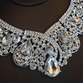 Luxury Big Rhinestone Bridal Jewelry Sets Silver Plated Crystal Crown Tiaras Choker Necklace Earrings Sets Wedding Accessories Tiaras by DSERS