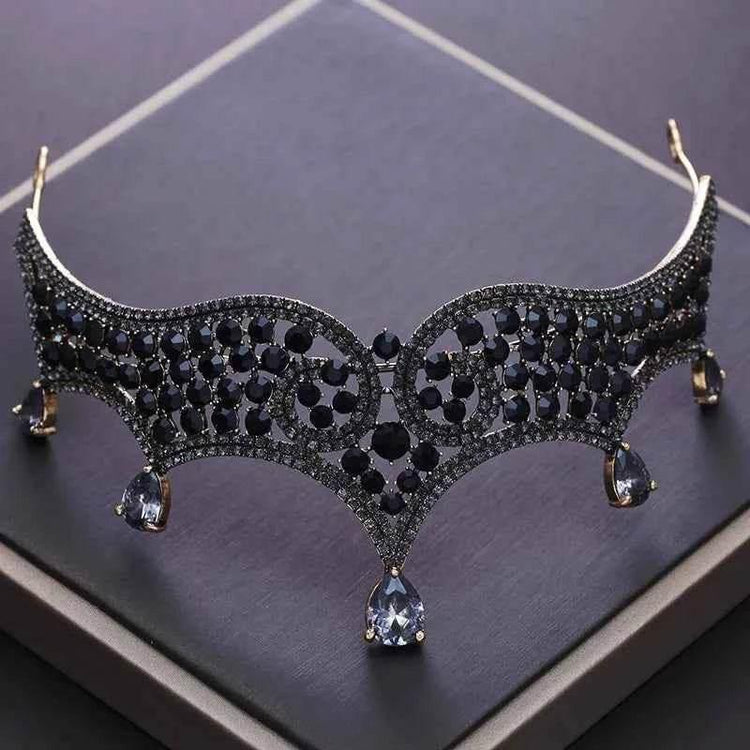 Vintage Black Crystal Beads Bridal Tiaras Crown Rhinestone Diadem Pageant Baroque Crowns Bride Hairband Wedding Hair Accessories Bridal Jewelry by DSERS