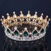 Luxury Retro Gold Color Pink Crystal Round Bridal Crown Classic Baroque Rhinestone Diadem Tiaras Women Wedding Hair Accessories Tiaras by DSERS