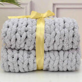 Hand Chunky Knitted Blanket Handmade Coarse Wool Woven Blanket Chenille Thick Blanket Sofa Blanket Photography Prop Blanket by DSERS