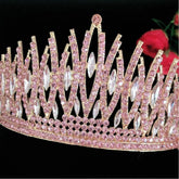 Baroque Sparkling Pink Crystal Bridal Tiaras Gold Color Rhinestone Pageant Crowns With Combs Headbands Wedding Hair Accessories Tiaras by DSERS