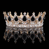 Luxury Retro Gold Color Pink Crystal Round Bridal Crown Classic Baroque Rhinestone Diadem Tiaras Women Wedding Hair Accessories Tiaras by DSERS