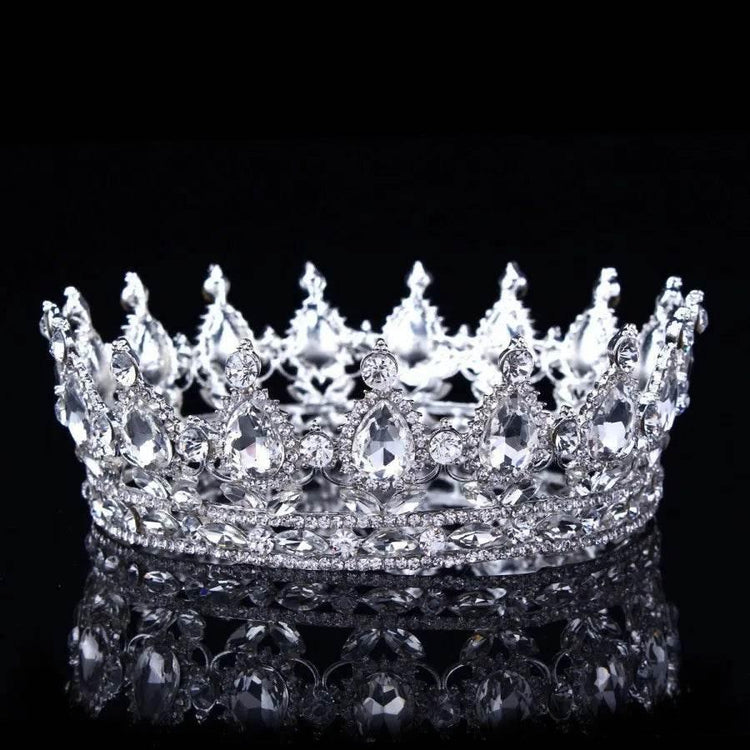 Luxury Retro Gold Color Pink Crystal Round Bridal Crown Classic Baroque Rhinestone Diadem Tiaras Women Wedding Hair Accessories Tiaras by DSERS