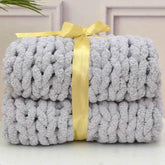 Hand Chunky Knitted Blanket Handmade Coarse Wool Woven Blanket Chenille Thick Blanket Sofa Blanket Photography Prop Blanket by DSERS
