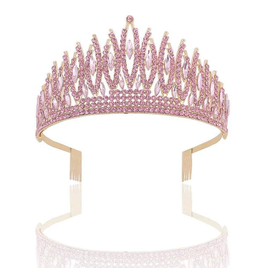 Baroque Sparkling Pink Crystal Bridal Tiaras Gold Color Rhinestone Pageant Crowns With Combs Headbands Wedding Hair Accessories Tiaras by DSERS