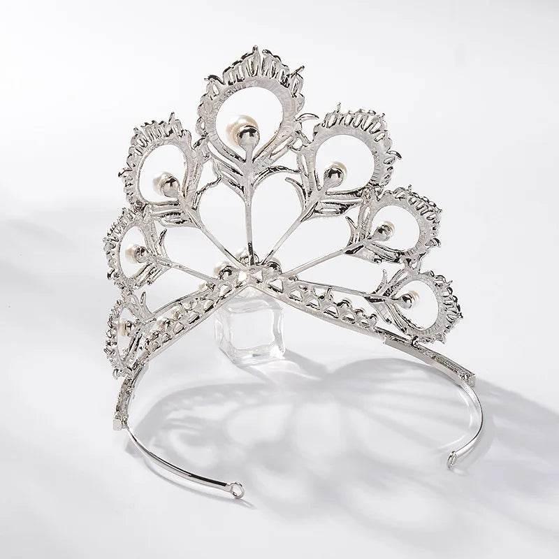 Luxury Miss Universe Crown Round Wedding Crystal Pearl Crowns Peacock Feather Tiaras Rhinestone Pageant Diadem CZ Coroa Novia Tiaras by DSERS