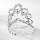 Luxury Miss Universe Crown Round Wedding Crystal Pearl Crowns Peacock Feather Tiaras Rhinestone Pageant Diadem CZ Coroa Novia Tiaras by DSERS
