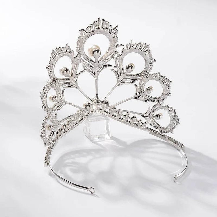 Luxury Miss Universe Crown Round Wedding Crystal Pearl Crowns Peacock Feather Tiaras Rhinestone Pageant Diadem CZ Coroa Novia Tiaras by DSERS