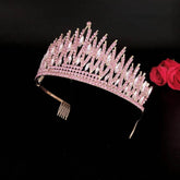 Baroque Sparkling Pink Crystal Bridal Tiaras Gold Color Rhinestone Pageant Crowns With Combs Headbands Wedding Hair Accessories Tiaras by DSERS