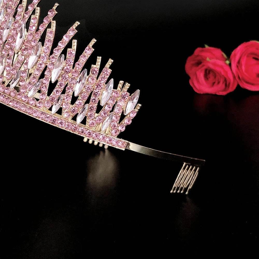 Baroque Sparkling Pink Crystal Bridal Tiaras Gold Color Rhinestone Pageant Crowns With Combs Headbands Wedding Hair Accessories Tiaras by DSERS
