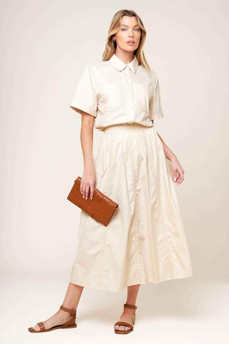LAYTON CREAM WOVEN MIDI SKIRT SKIRTS by Flying Tomato