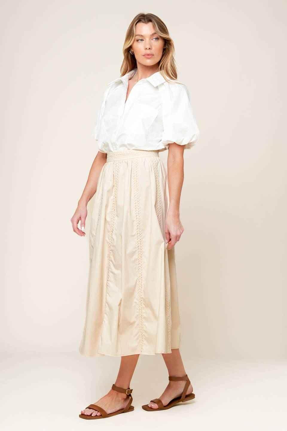 LAYTON CREAM WOVEN MIDI SKIRT SKIRTS by Flying Tomato