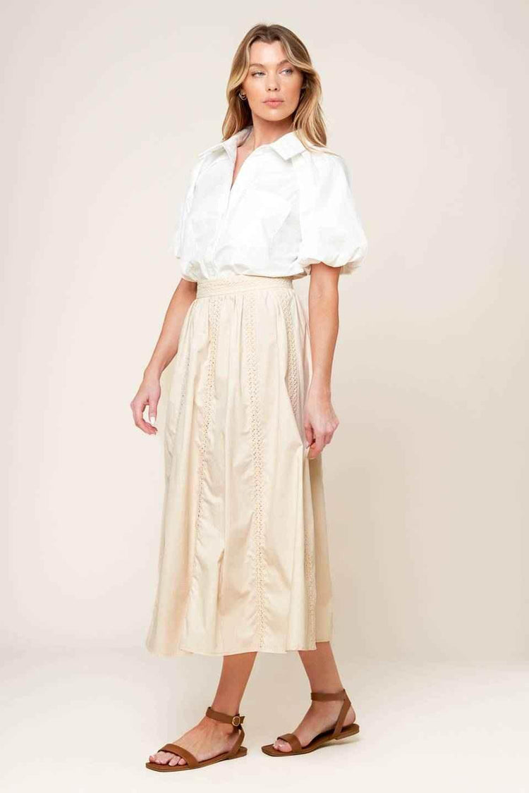 LAYTON CREAM WOVEN MIDI SKIRT SKIRTS by Flying Tomato