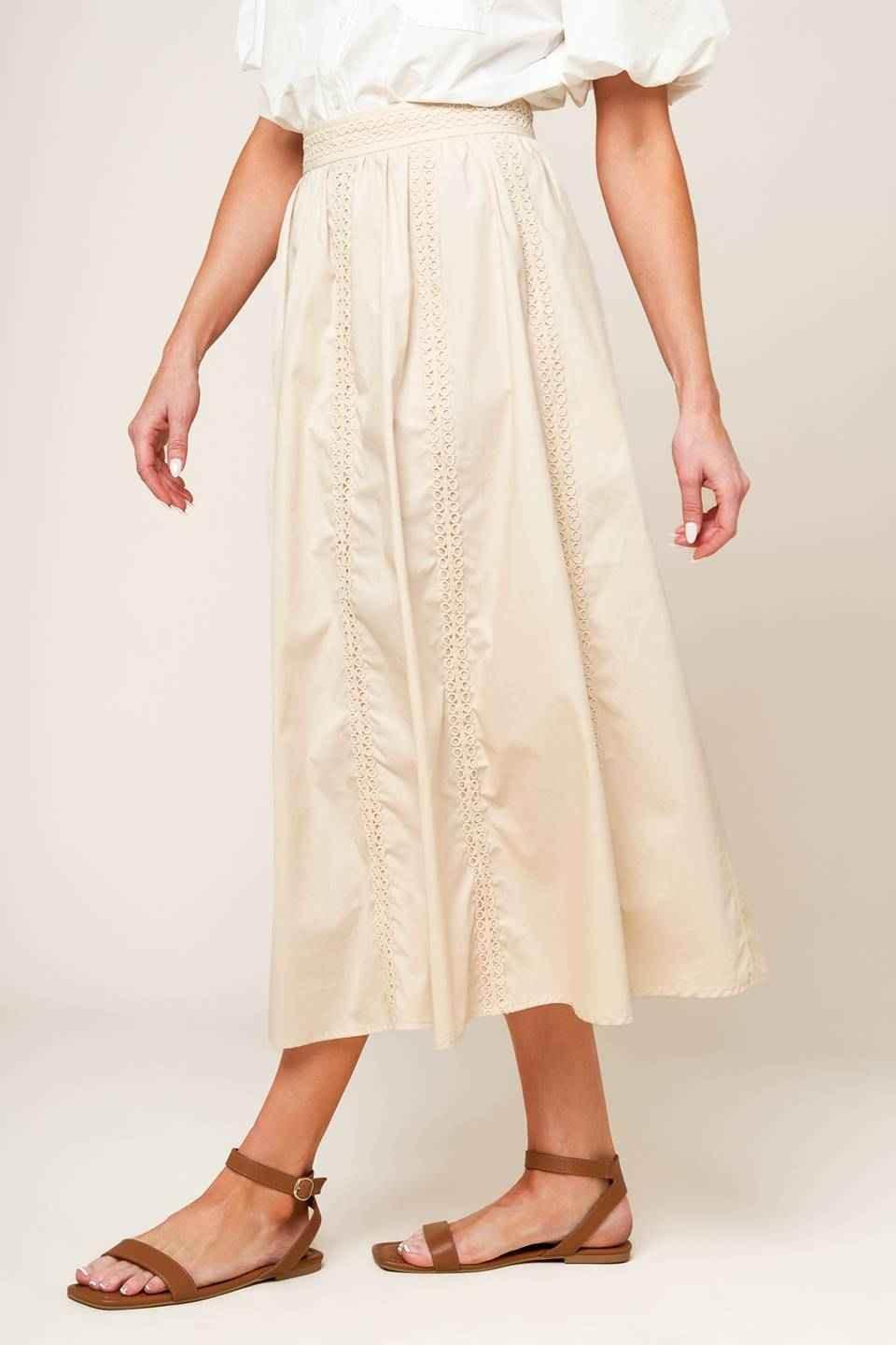 LAYTON CREAM WOVEN MIDI SKIRT SKIRTS by Flying Tomato