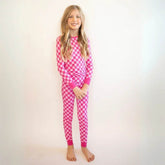 Two Piece Pajama Set Pink Checker by Khlobe