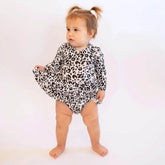Ruffle Dress Long Sleeve Snow Leopard by Khlobe