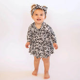 Ruffle Dress Long Sleeve Snow Leopard by Khlobe
