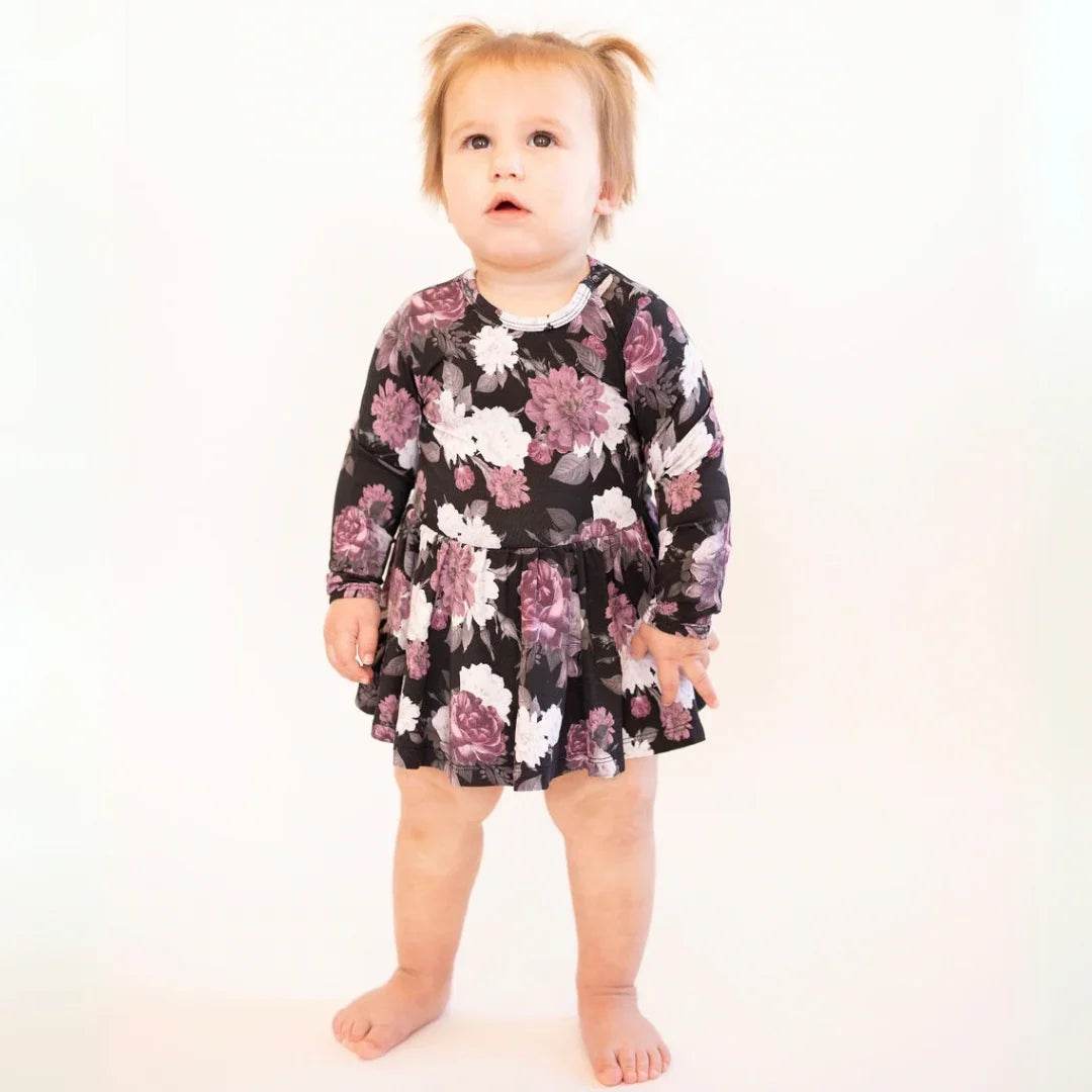 Ruffle Dress Long Sleeve Midnight Peony by Khlobe