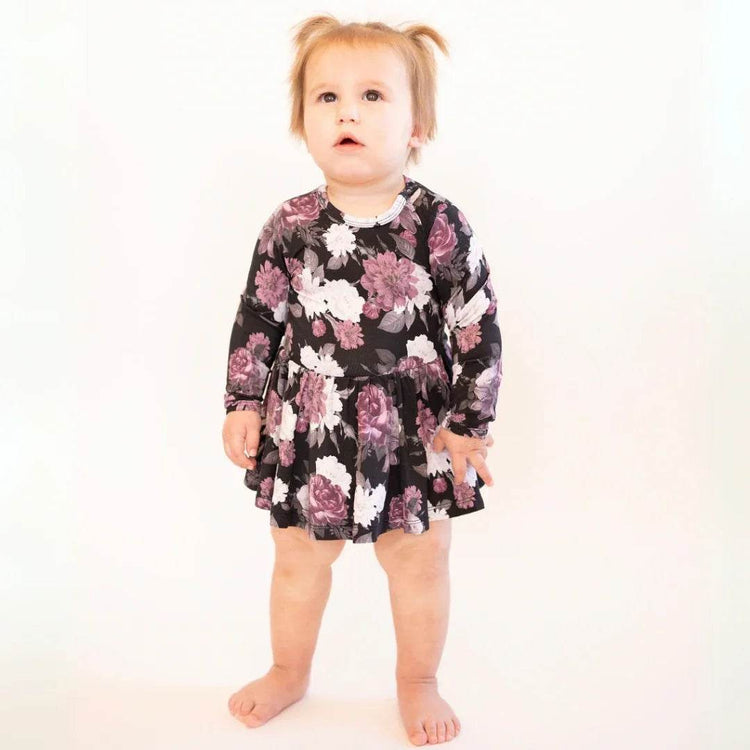 Ruffle Dress Long Sleeve Midnight Peony by Khlobe