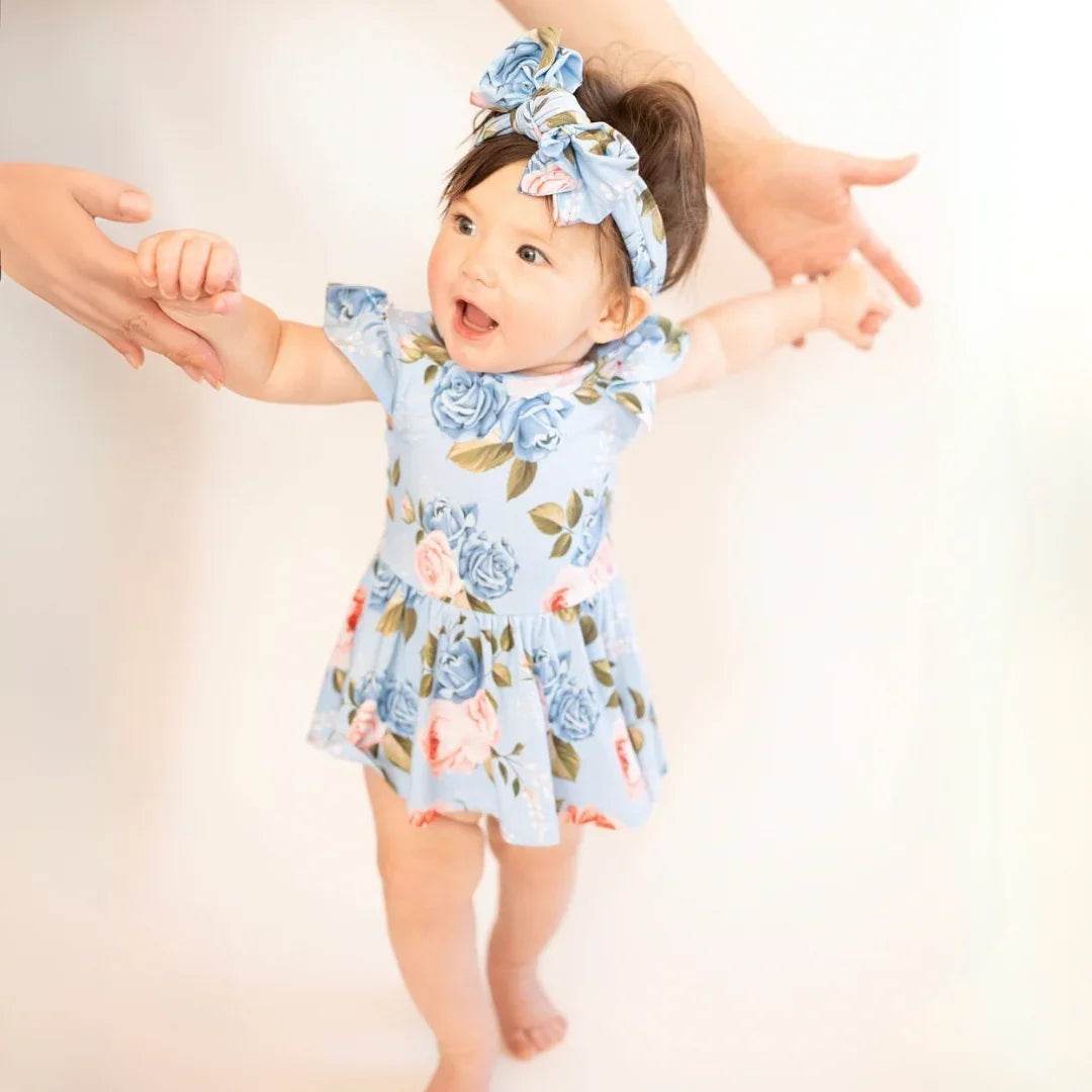 Ruffle Dress Short Sleeve Azul Rose by Khlobe