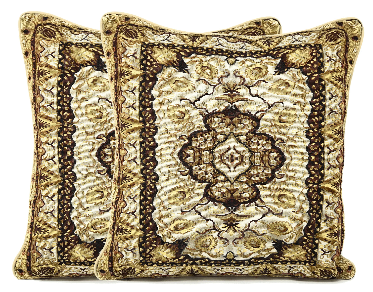 DaDa Bedding Elegant Golden Persian Style Rug Floral Tapestry Throw Pillow Covers 16" x 16" Throw Pillow Covers by DaDalogy Bedding Collection