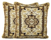 DaDa Bedding Elegant Golden Persian Style Rug Floral Tapestry Throw Pillow Covers 16" x 16" Throw Pillow Covers by DaDalogy Bedding Collection