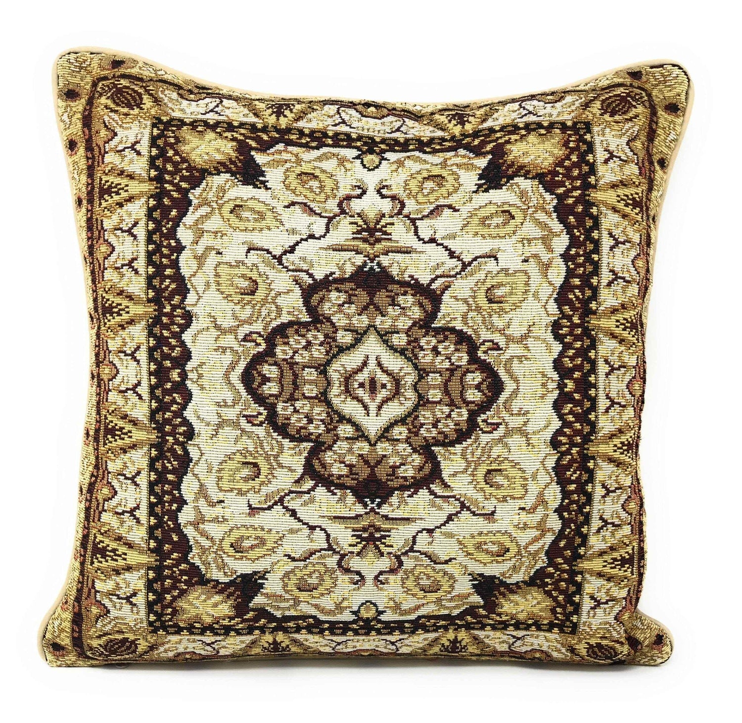 DaDa Bedding Elegant Golden Persian Style Rug Floral Tapestry Throw Pillow Covers 16" x 16" Throw Pillow Covers by DaDalogy Bedding Collection
