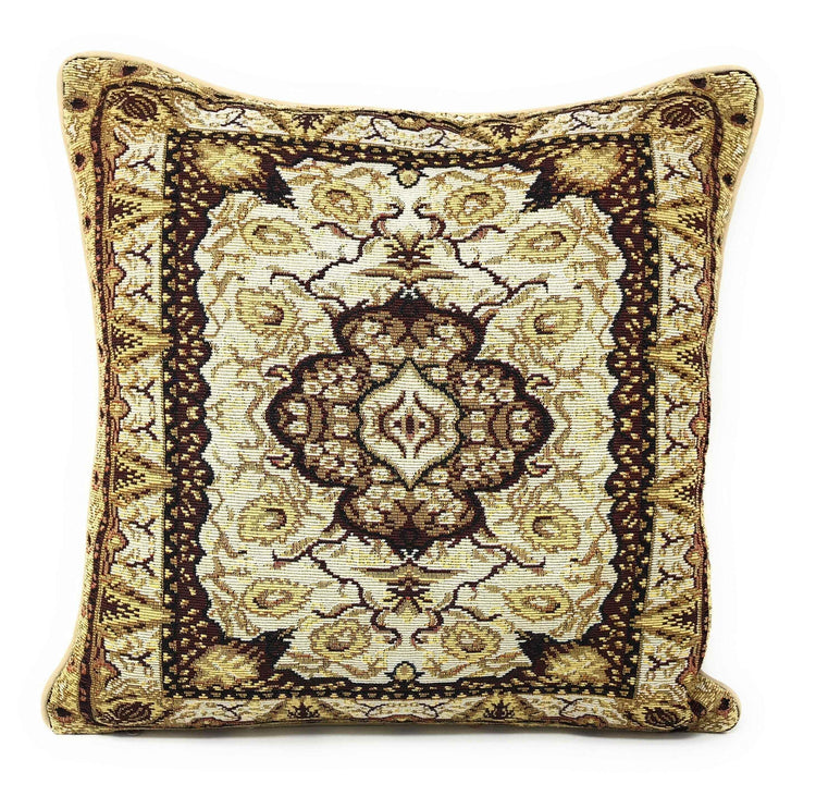 DaDa Bedding Elegant Golden Persian Style Rug Floral Tapestry Throw Pillow Covers 16" x 16" Throw Pillow Covers by DaDalogy Bedding Collection