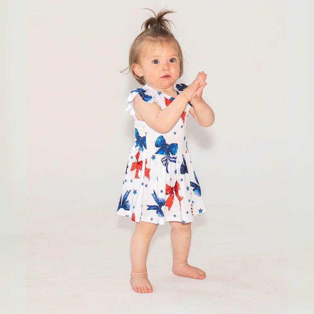 Ruffle Dress Short Sleeve Red White & Bows by Khlobe