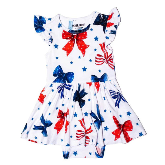 Ruffle Dress Short Sleeve Red White & Bows by Khlobe