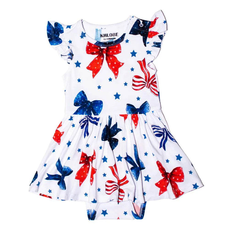 Ruffle Dress Short Sleeve Red White & Bows by Khlobe