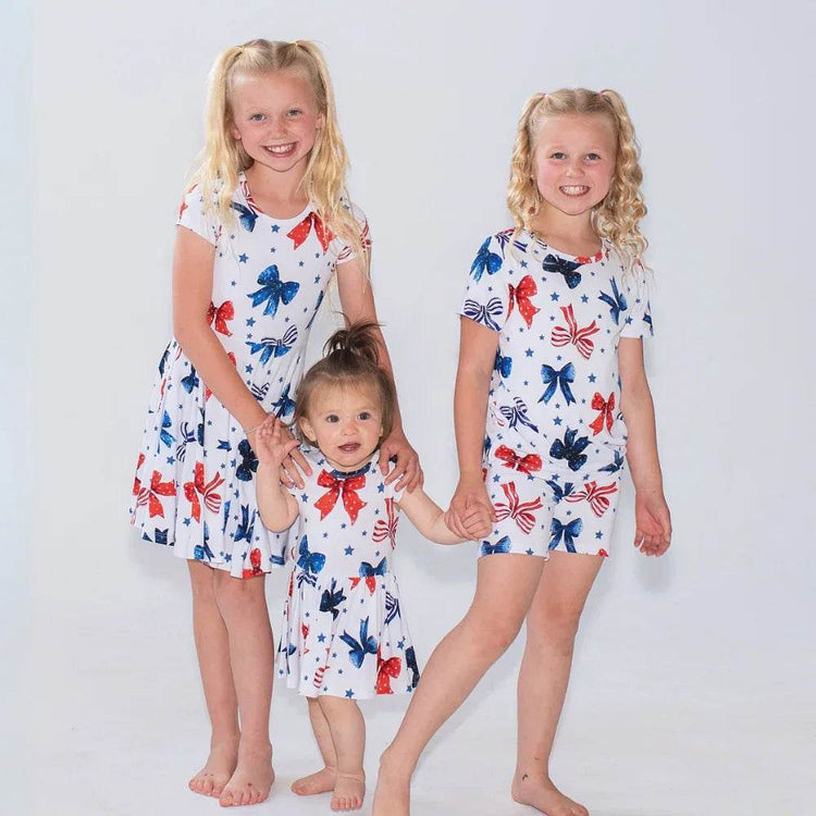 Ruffle Dress Short Sleeve Red White & Bows by Khlobe