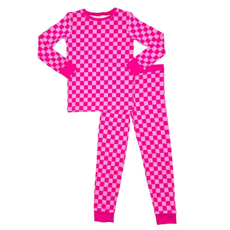 Two Piece Pajama Set Pink Checker by Khlobe