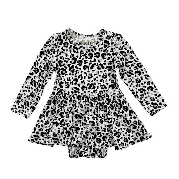 Ruffle Dress Long Sleeve Snow Leopard by Khlobe