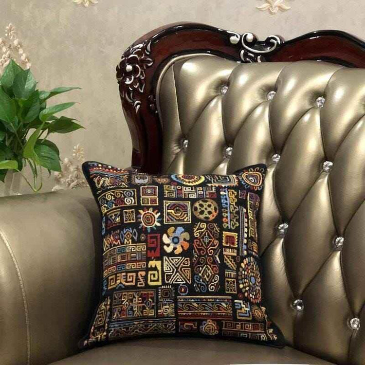 DaDa Bedding Ethnic Ornaments Geometric Black Tapestry Throw Pillow Covers 16" (18118) Throw Pillow Covers by DaDalogy Bedding Collection
